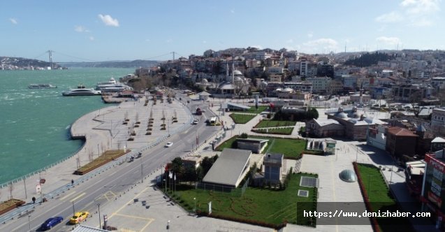 Koronavirüsü nedeniyle sessizliğe bürünen Üsküdar Meydanı havadan görüntülendi