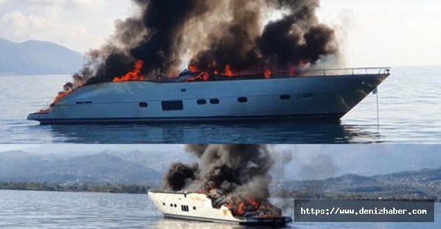 Korint Körfezi'nde milyon euro değerinde lüks yat alevler içinde kaldı!